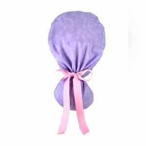 Nursing Scrub Cap with Ribbon Ponytail - Purple